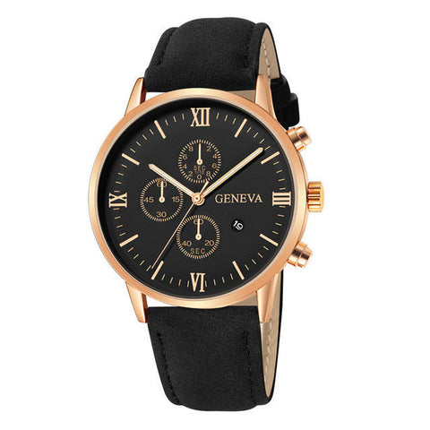 Geneva Men Casual Business Watch Day-in- Stainless Steel Leather Strap Calendar Watch Alloy Case Universal Fit