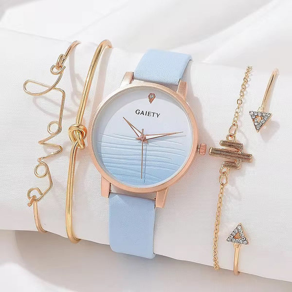 Elegant Gradient Wristwatch with 3 Free Gold Bracelet Set
