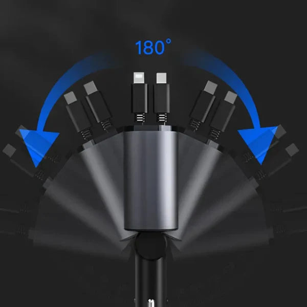 ✅ 4in1 Ultra-Fast Retractable Dual Car Charger – USB-C & Lightning Ports