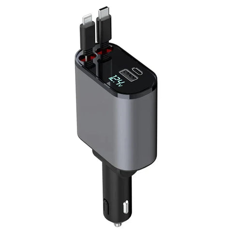 ✅ 4in1 Ultra-Fast Retractable Dual Car Charger – USB-C & Lightning Ports